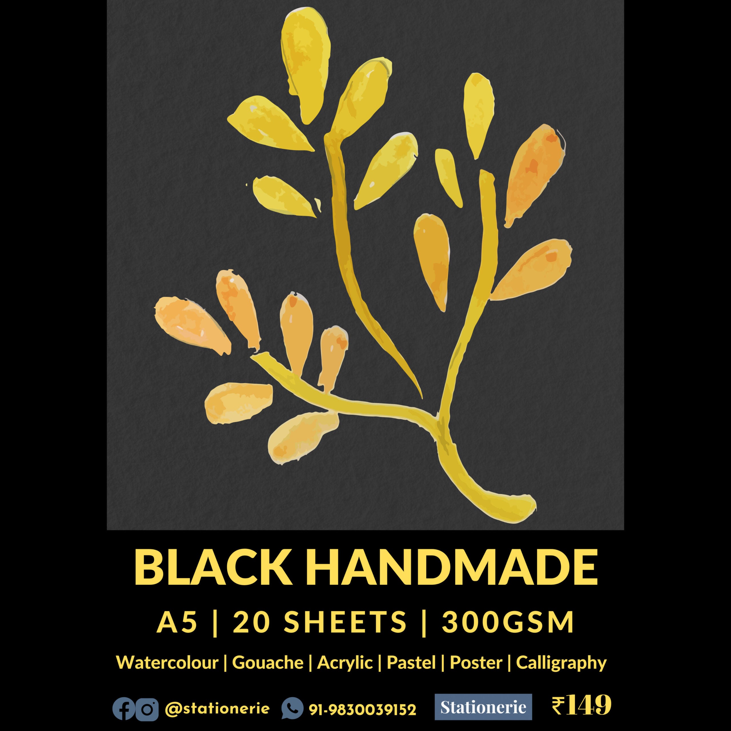 Stationerie Black Handmade A5 300gsm 20 Sheets