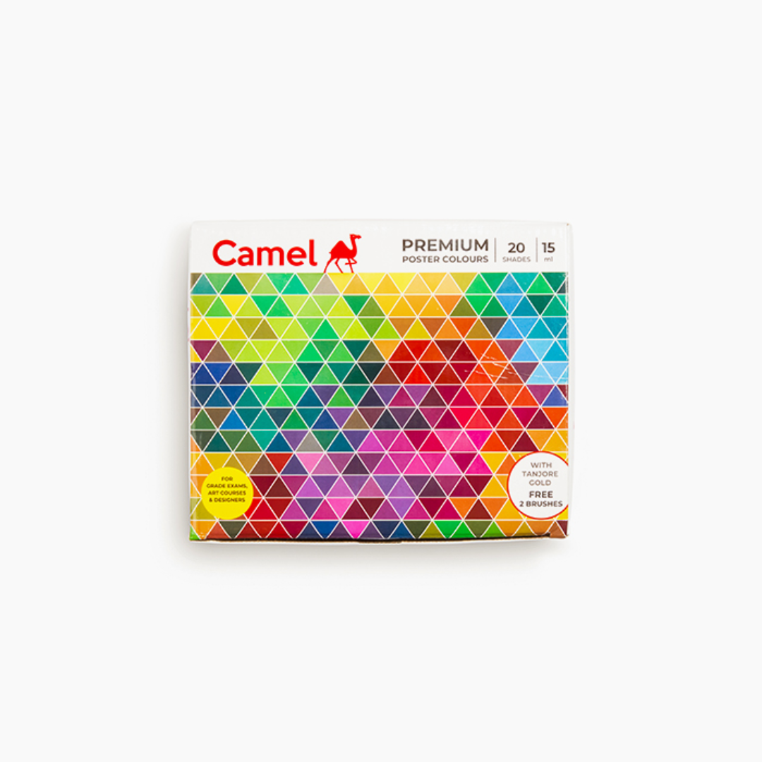 Camel  Premium  Poster  Colours  Assorted  pack  of  20  shades  in  15  ml  with  Brushes