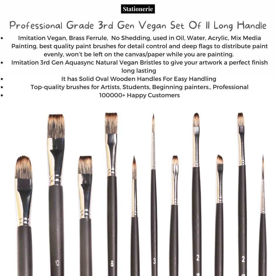 Stationerie Mix Set Of 11 Long Handle (3rd Gen Aquasync Natural Imitation Vegan Bristle)