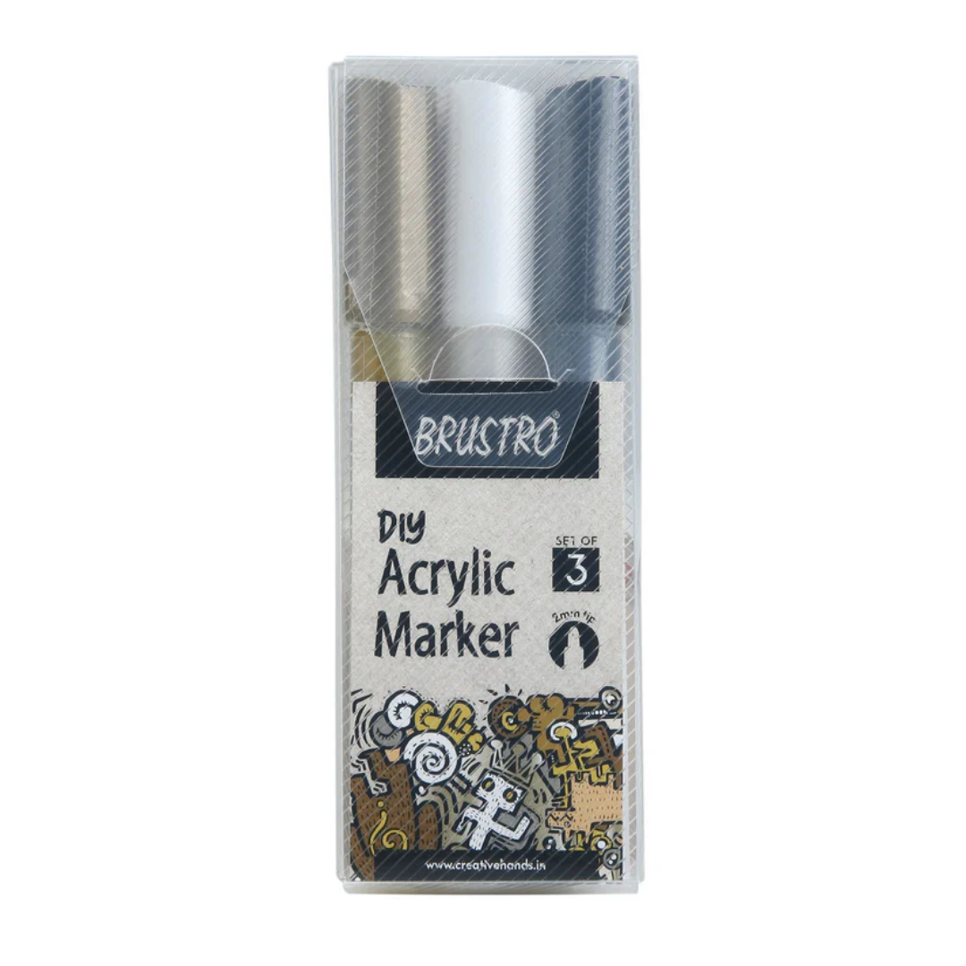 Brustro Acrylic (DIY) Marker Set of 3   Black, White & Gold