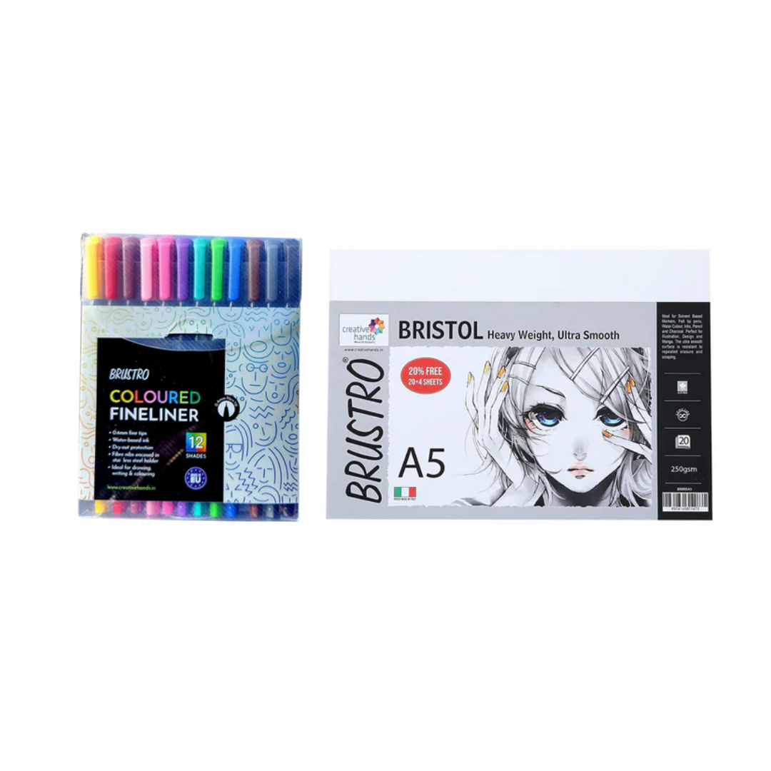 Brustro Coloured Fineliner Set of 12, 0.4mm. for Writing, Drawing, Doodles, Mandala