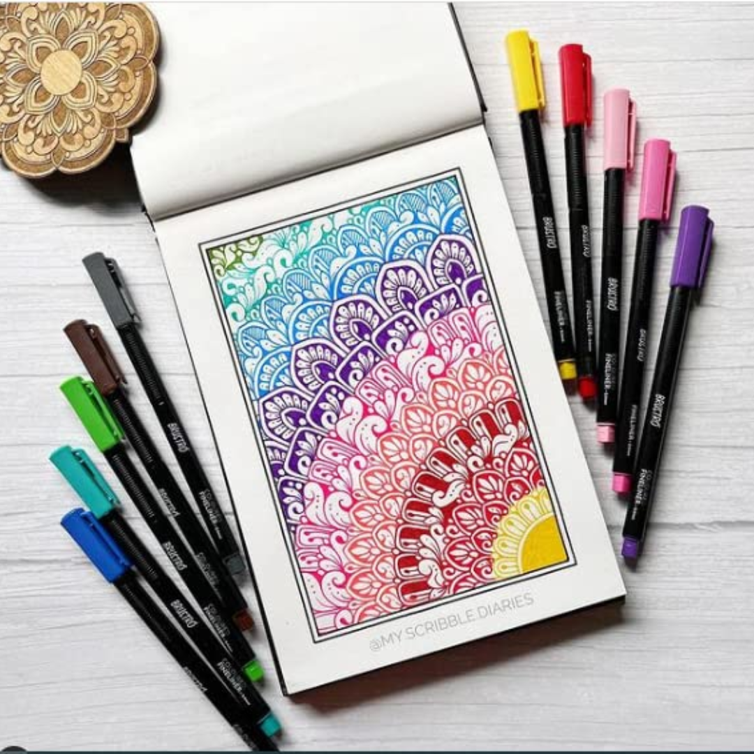 Brustro Coloured Fineliner Set of 12, 0.4mm. for Writing, Drawing, Doodles, Mandala