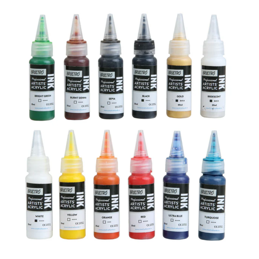 Brustro Professional Artists Acrylic Ink Set of 12 x 20ml