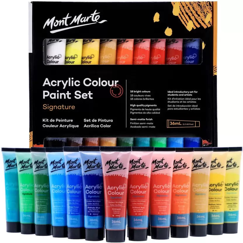 Mont Marte Acrylic Paint Set, 18 Piece, 36ml Tubes
