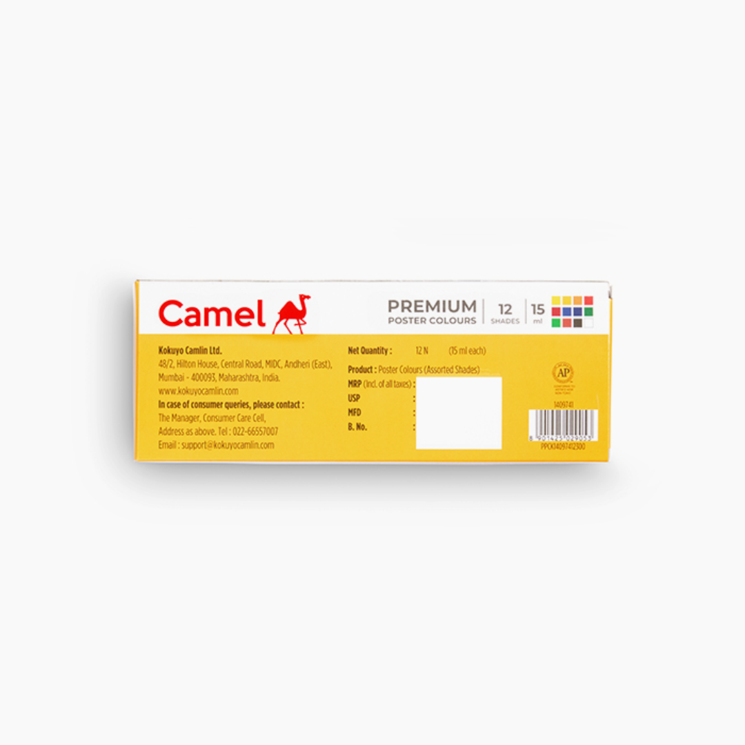 Camel  Premium  Poster  Colours  Assorted  pack  of  12  shades  in  15  ml