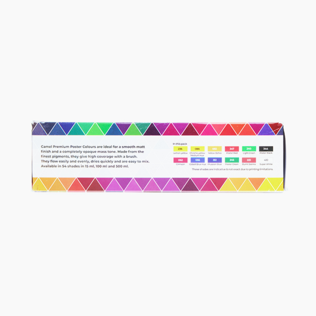 Camel  Premium  Poster  Colours  Assorted  pack  of  12  shades  in  15  ml