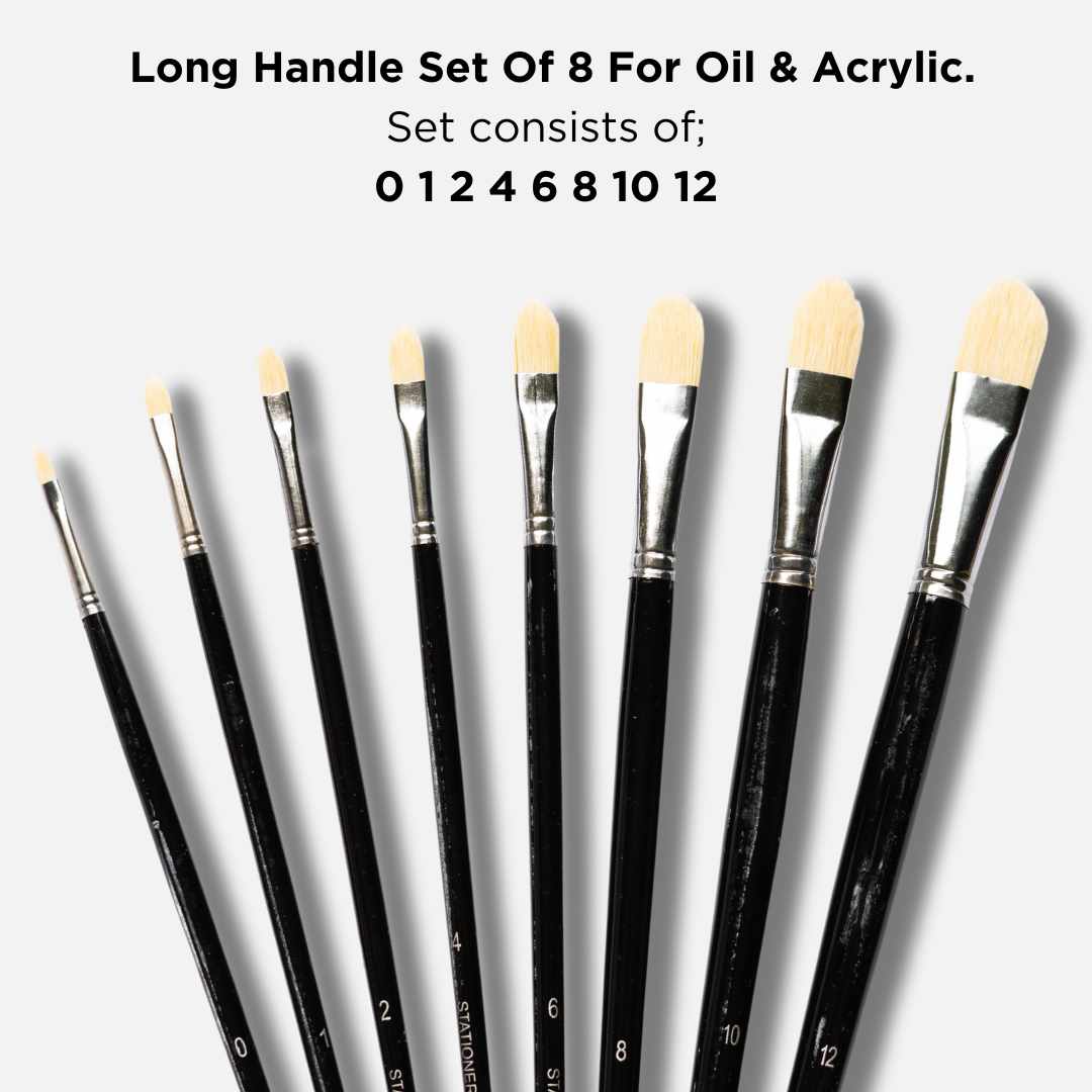 Stationerie Filbert Chungking Hog Brush Set Of 8, Long Handle 11''