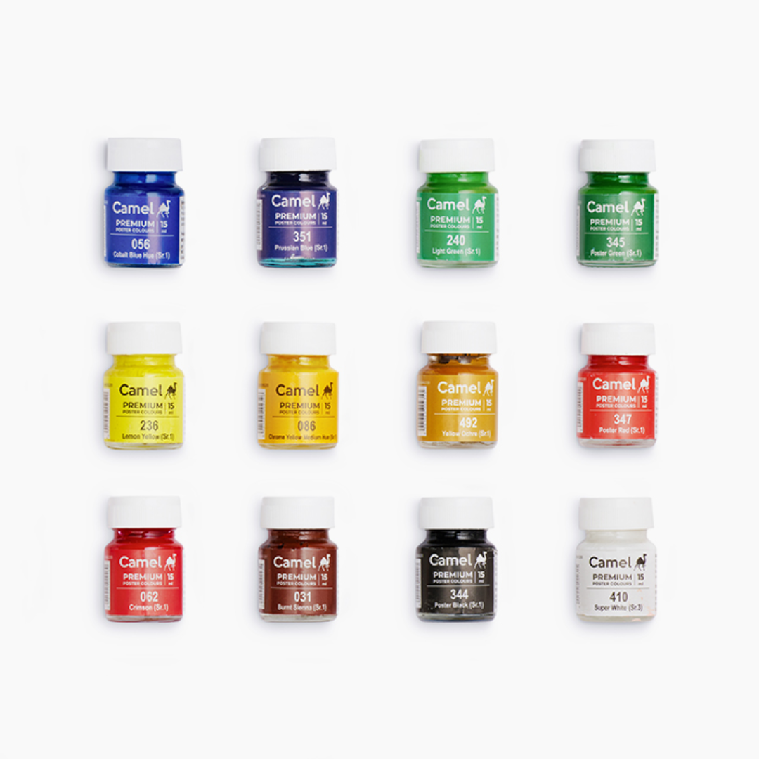 Camel  Premium  Poster  Colours  Assorted  pack  of  12  shades  in  15  ml