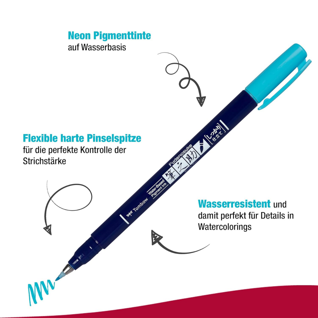 Tombow Fudenosuke Neon Brush Pen, 6 Pack