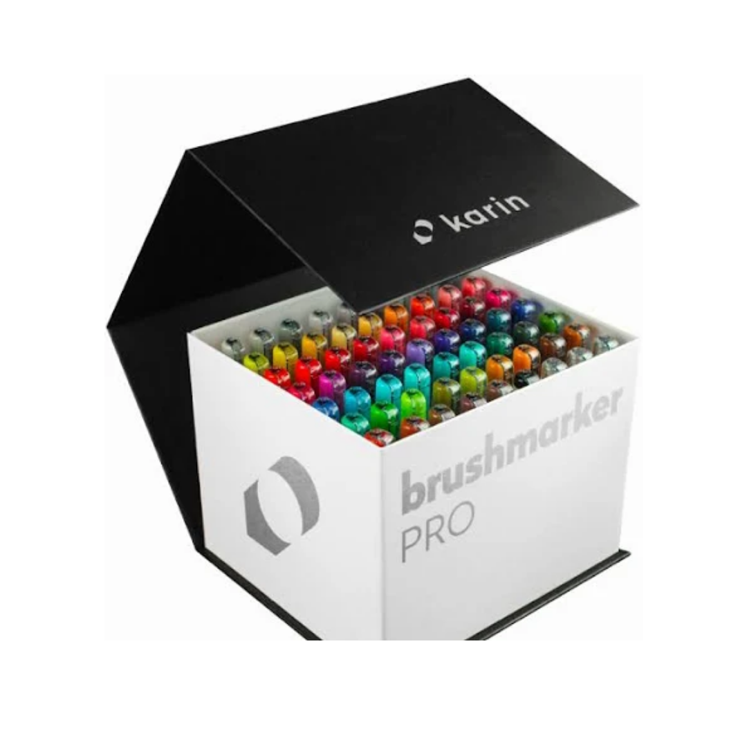 Karin Brushmarker PRO   Water Based   Brush Tip   Mega Box Set of 72 Colours + 3 Blender