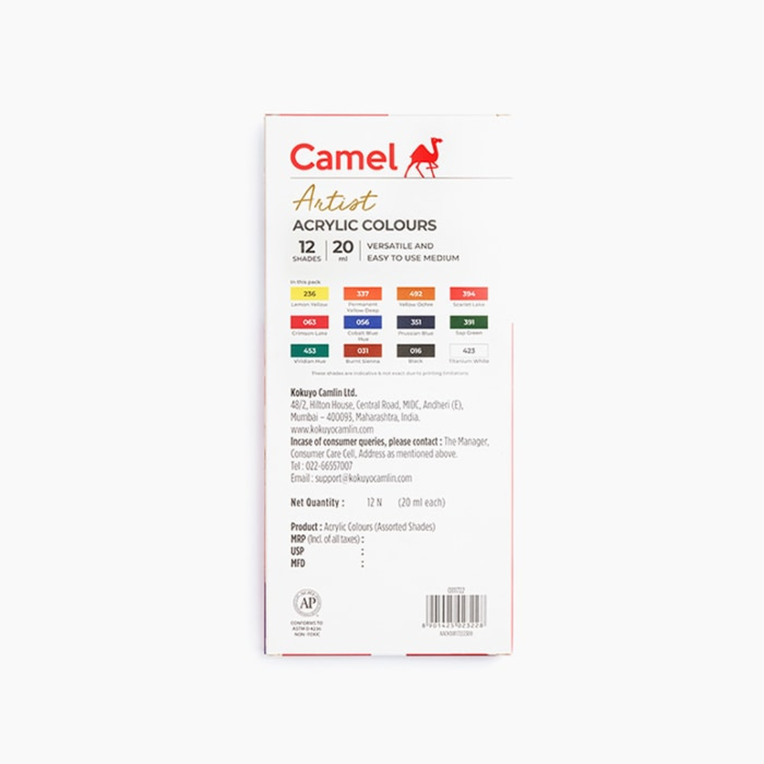 Camel Artist Acrylic Color Box 20ml Tubes 12 Shades