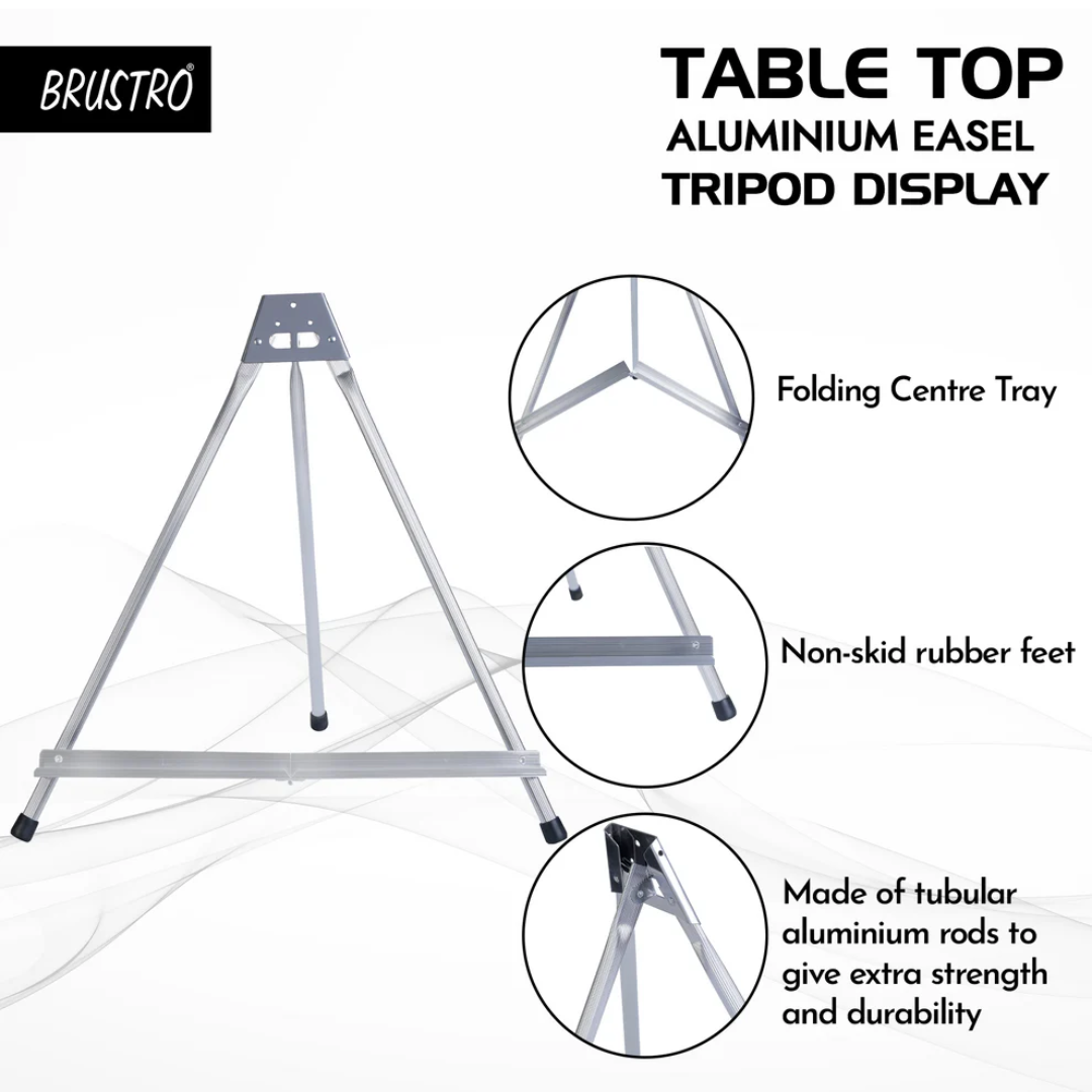 Brustro Aluminum Tabletop Easel Tri-Pod Design with Rubber Feet . Canvas Holds Upto 20”