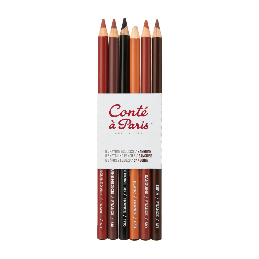 Conté à Paris Sketching Pencils Set - 6 Sanguine Drawing Pencils For Artists & Students
