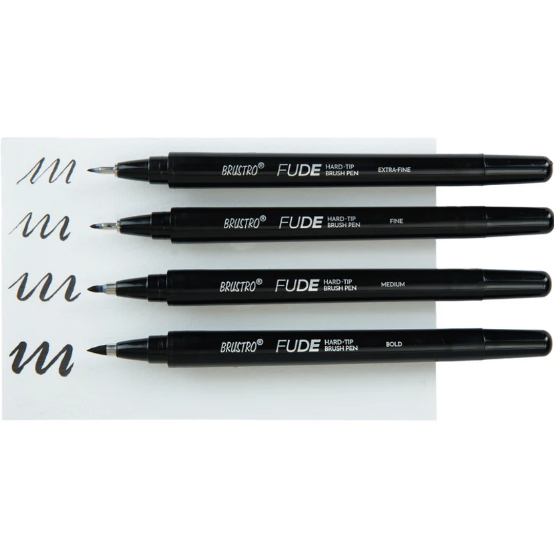 Brustro Fude Hard tip Black Ink Brush Pen Set of 4. (Extra fine/Fine/Medium/Bold)