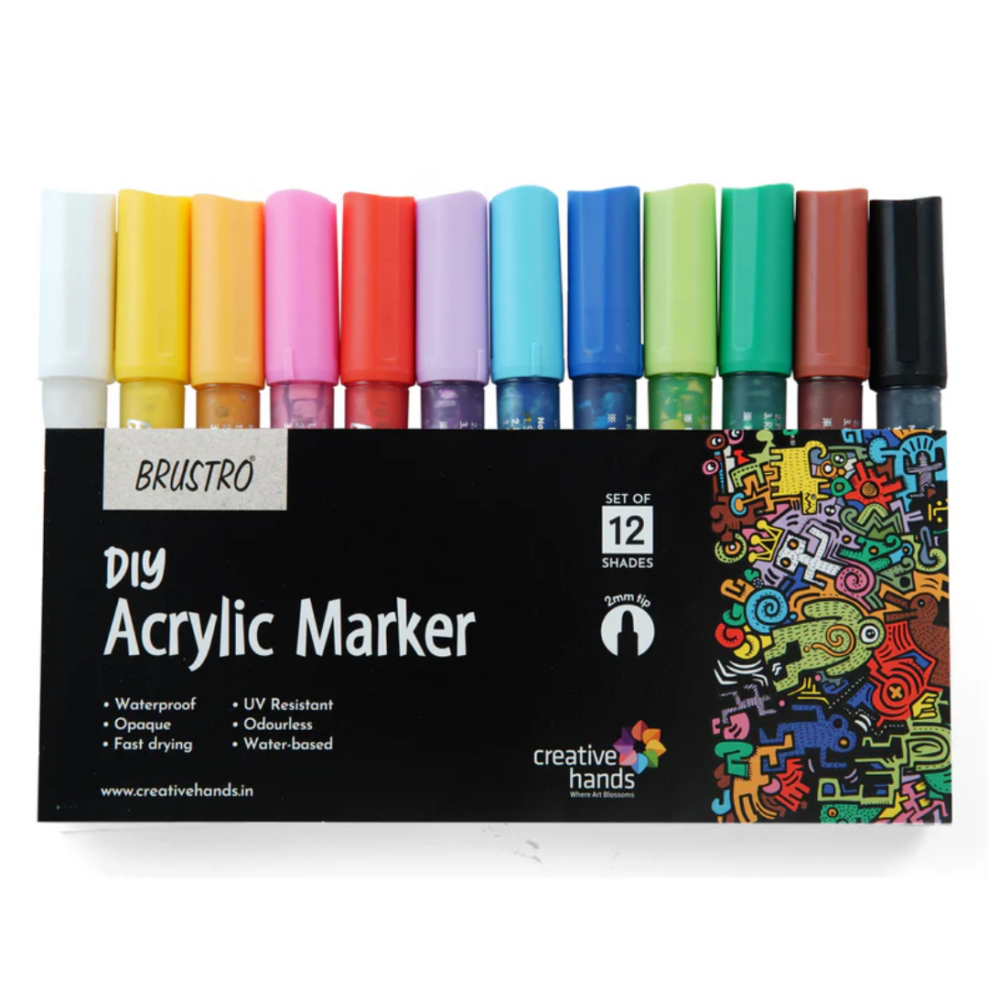 Brustro (DIY) Acrylic Marker Set of 12 Vibrant Colours