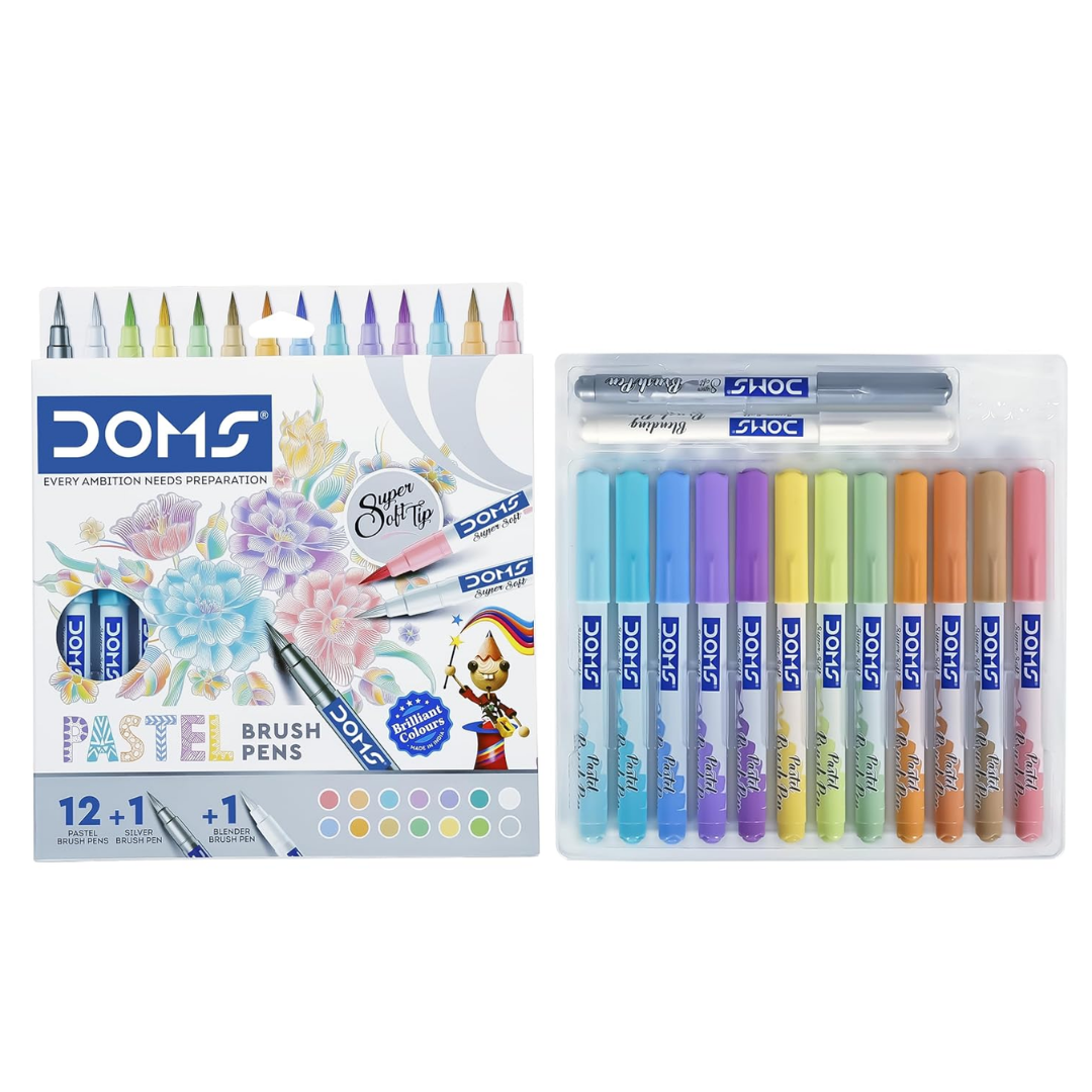 Doms Super Soft Tip Pastel Shades Brush Pen Set 12 Pastel Shades