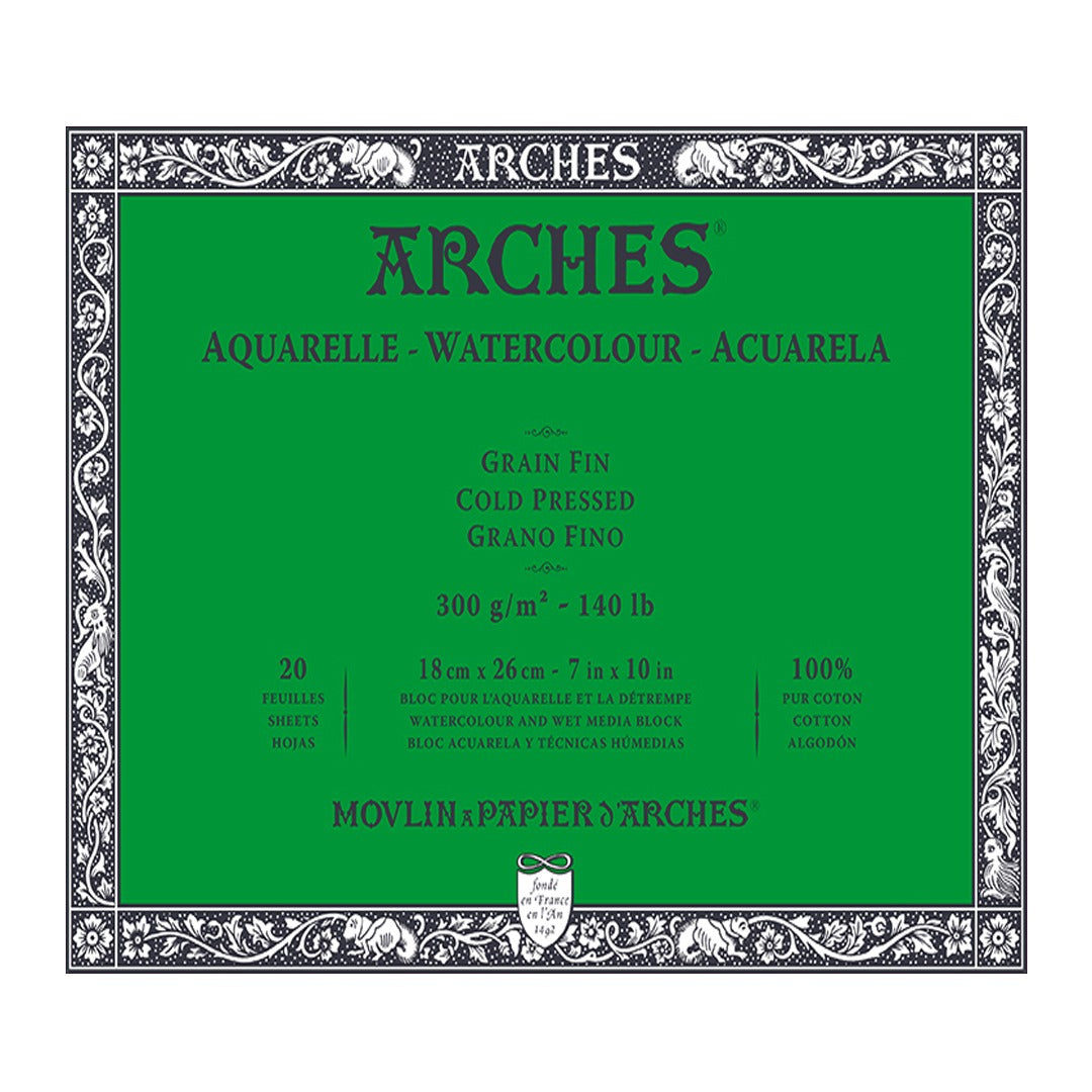 Arches Watercolour Cold Pressed 20 Sheets (4 cut edges) Block (GSM 300, Size 18 cm x 26 cm)