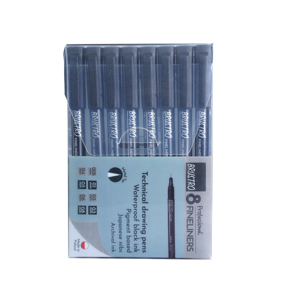 Brustro Professional Pigment Based Fineliner   Pack of 8 (Black)