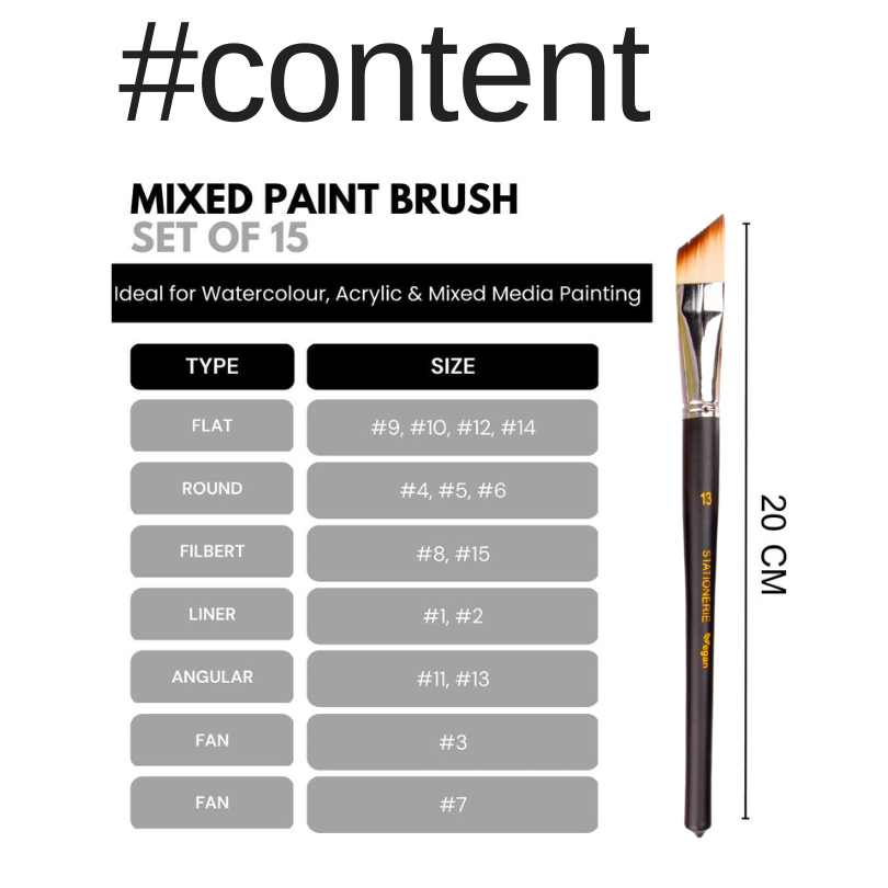 Stationerie Mix Paint Brush Set of 15, Mix Media, Amazon Top Seller