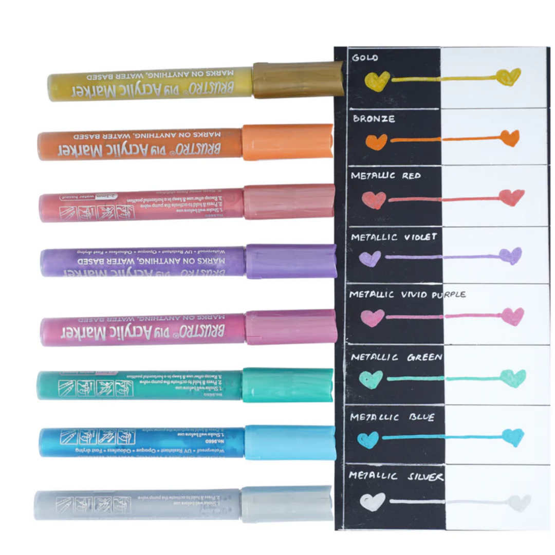 Brustro Acrylic (DIY) Marker Set of 8 (Metallic Shades)