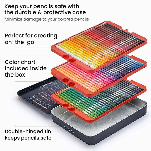 Arteza Colored Pencils for Adult Coloring 72 Colors Drawing Pencils with Soft Wax Based Cores Expert Art Supplies Set