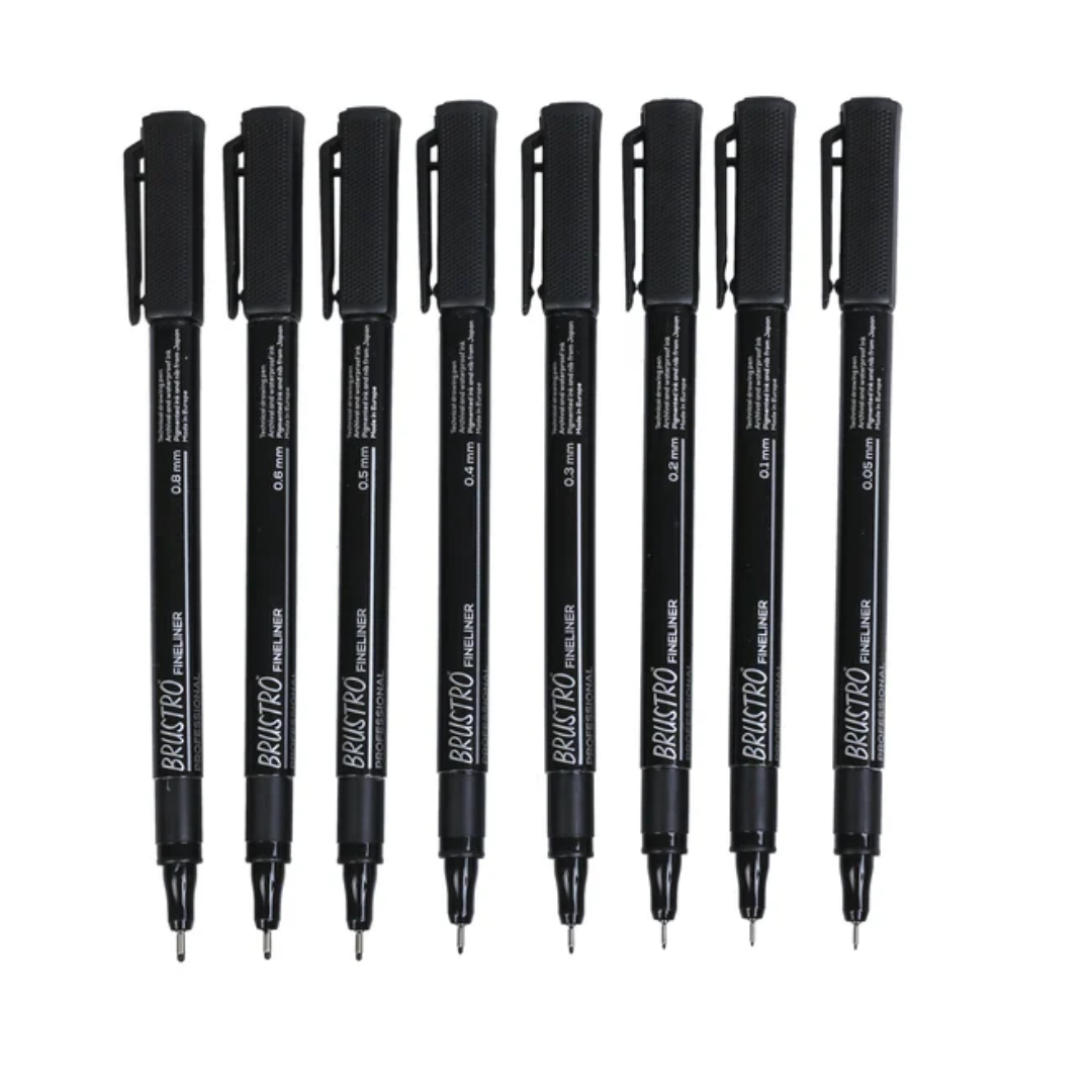 Brustro Professional Pigment Based Fineliner   Pack of 8 (Black)