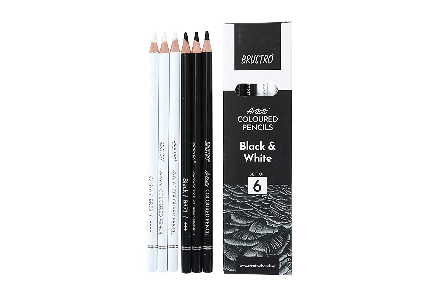 Brustro Artists’ B&W Coloured Pencils Set of 3 Whites and 3 Blacks