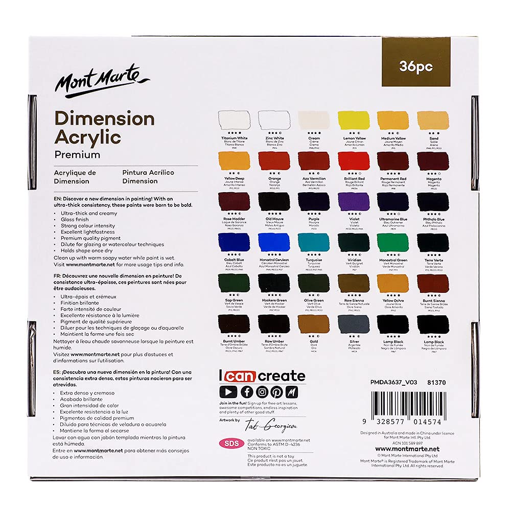 Mont Marte Dimension Acrylic Paint Set 36pc x 37ml