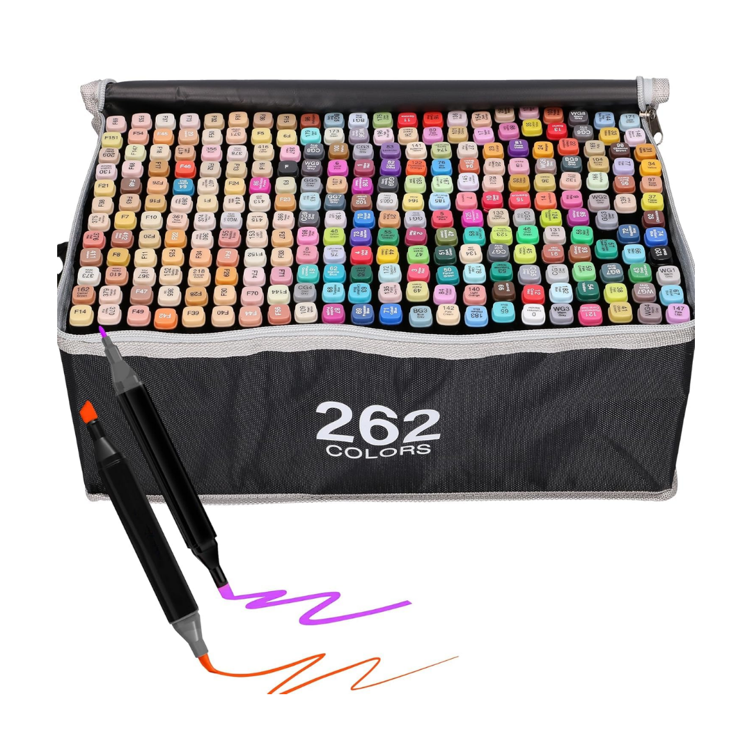 Touch Imported Touch Alcohol Marker Dual Tip 262 Pieces 2 Seconds Quick Drying Pens Set Marker Pens with Double Sided Tip Artists Marker Coloring Illustration with Carry Bag