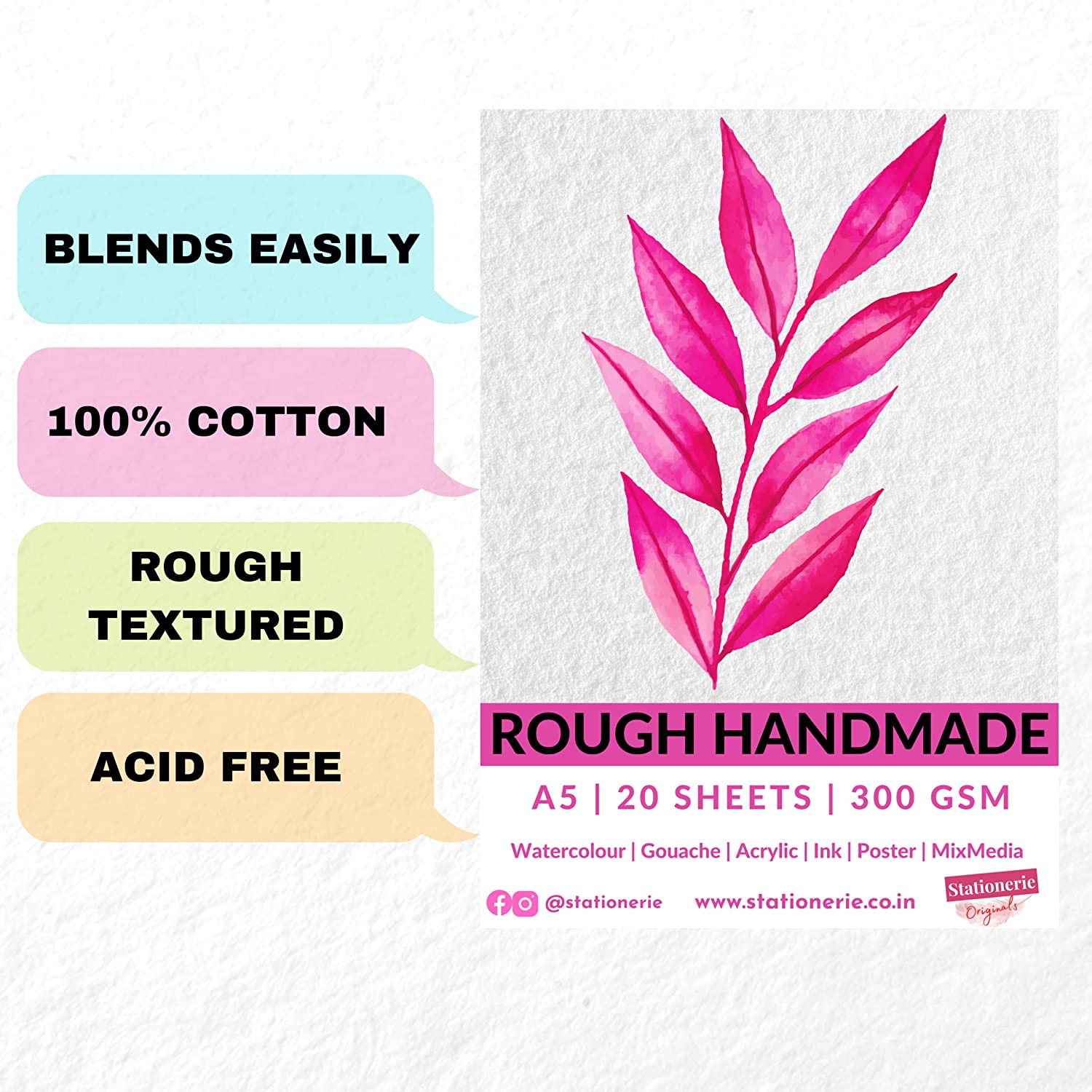 Stationerie Rough Handmade A4 300gsm 20 Sheets 100% Cotton
