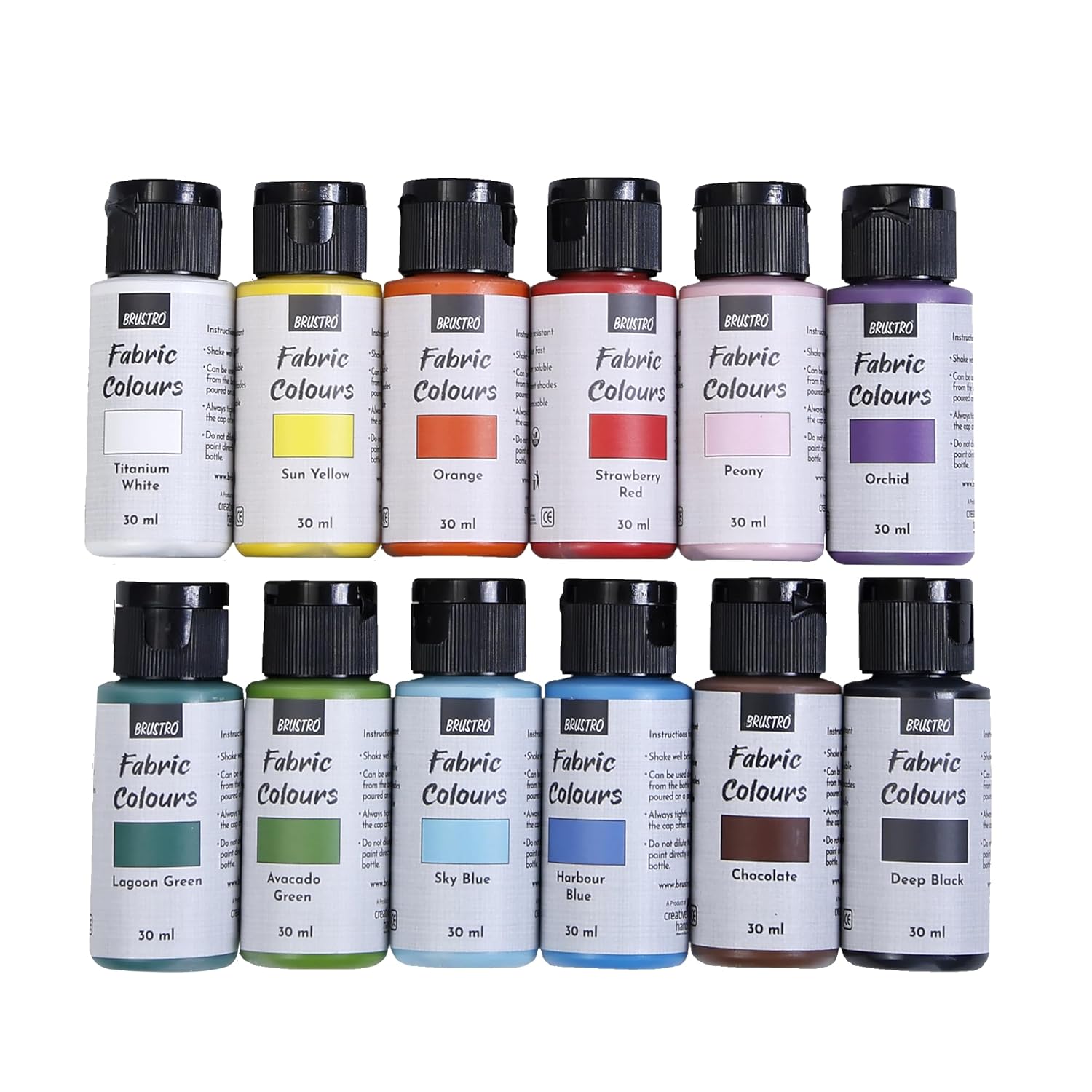 Brustro Artists Fabric Colours Set of 12 30ml Paint Bottles
