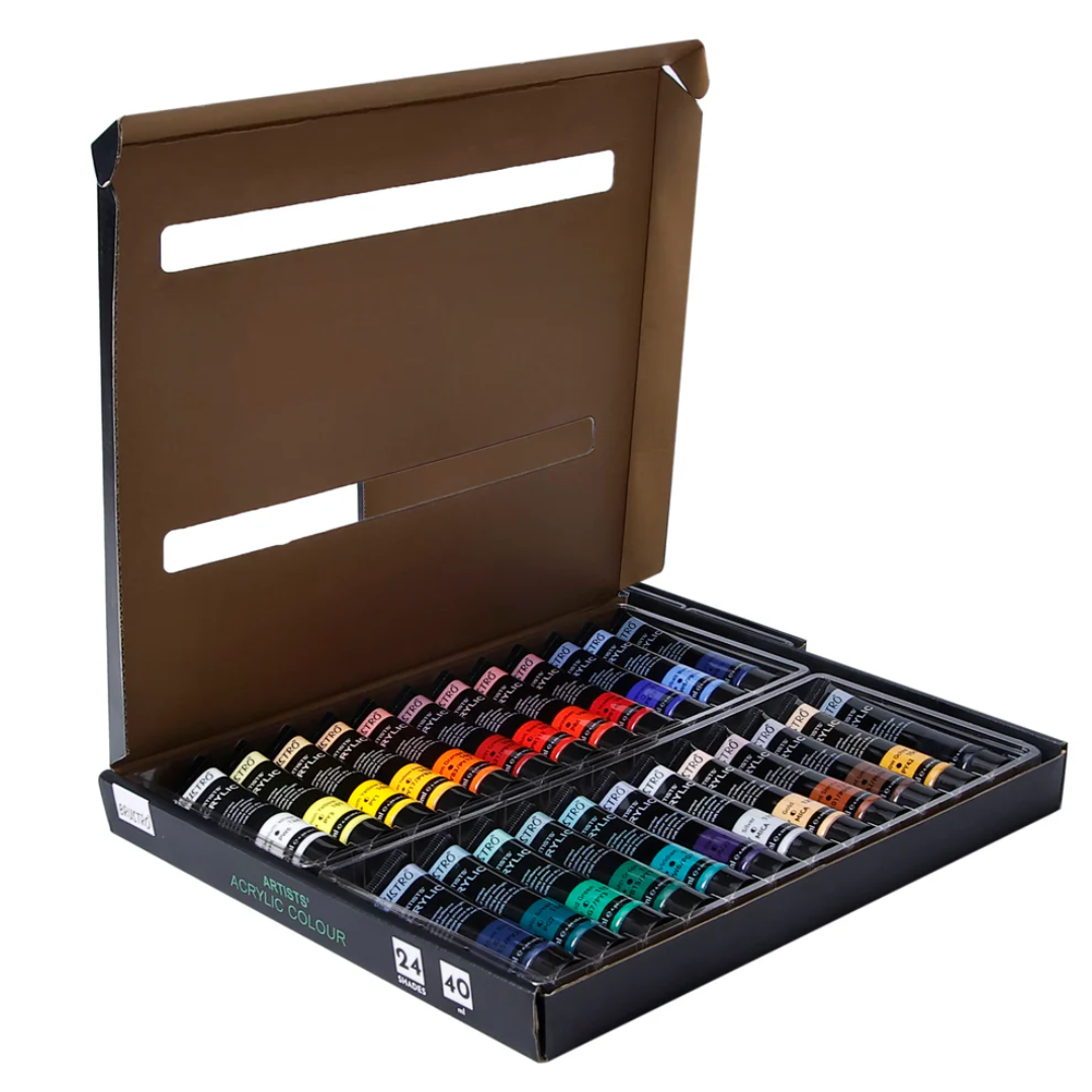 BRUSTRO Artists Acrylic Colour Paint   Set of 24, 40ml Color Tubes | Vibrant Shades,Soft Bodied,Water based,Non toxic,Inter mixable,Ideal for Paper,Canvas,Cardboard, Fine Art Students,Professionals
