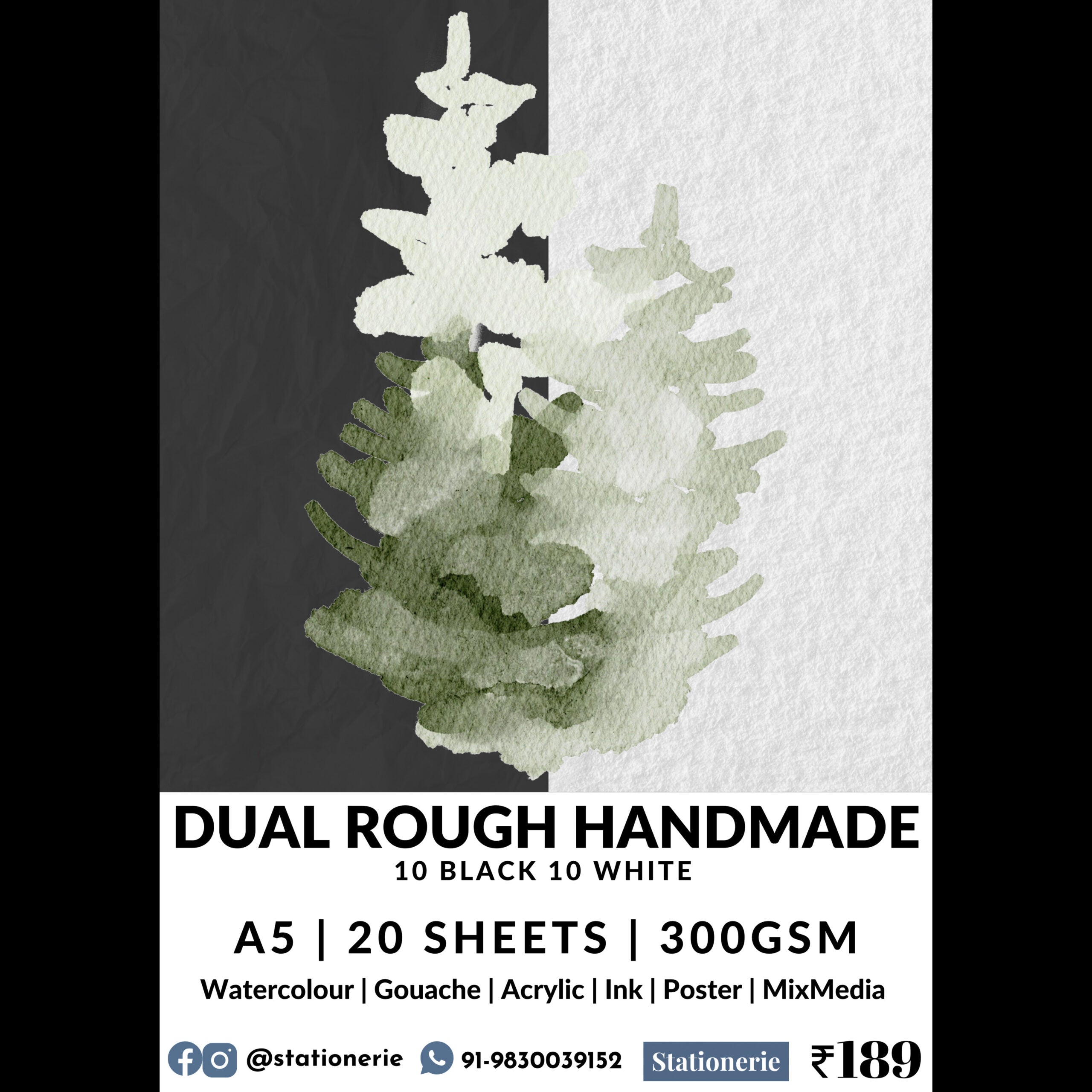 Stationerie Dual Handmade A5 300gsm 20 Sheets (10 Black & 10 White)