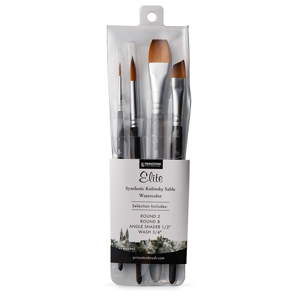 Princeton Elite Synthetic Watercolor Brush Professional Set of 4