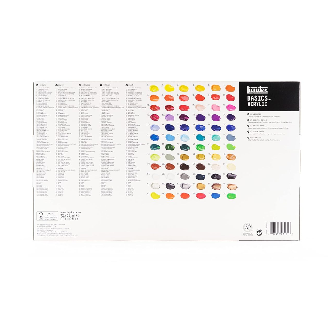 Liquitex Basics Acrylic Paint, 72 Tube Set, Assorted