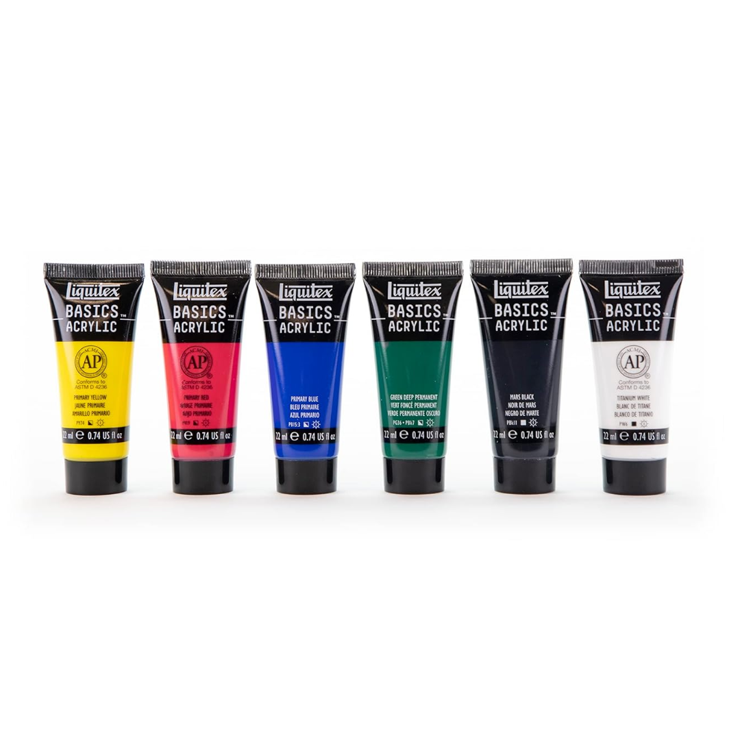 Liquitex BASICS 6 Tube Acrylic Paint Set, 22ml, Metallics & Iridescents