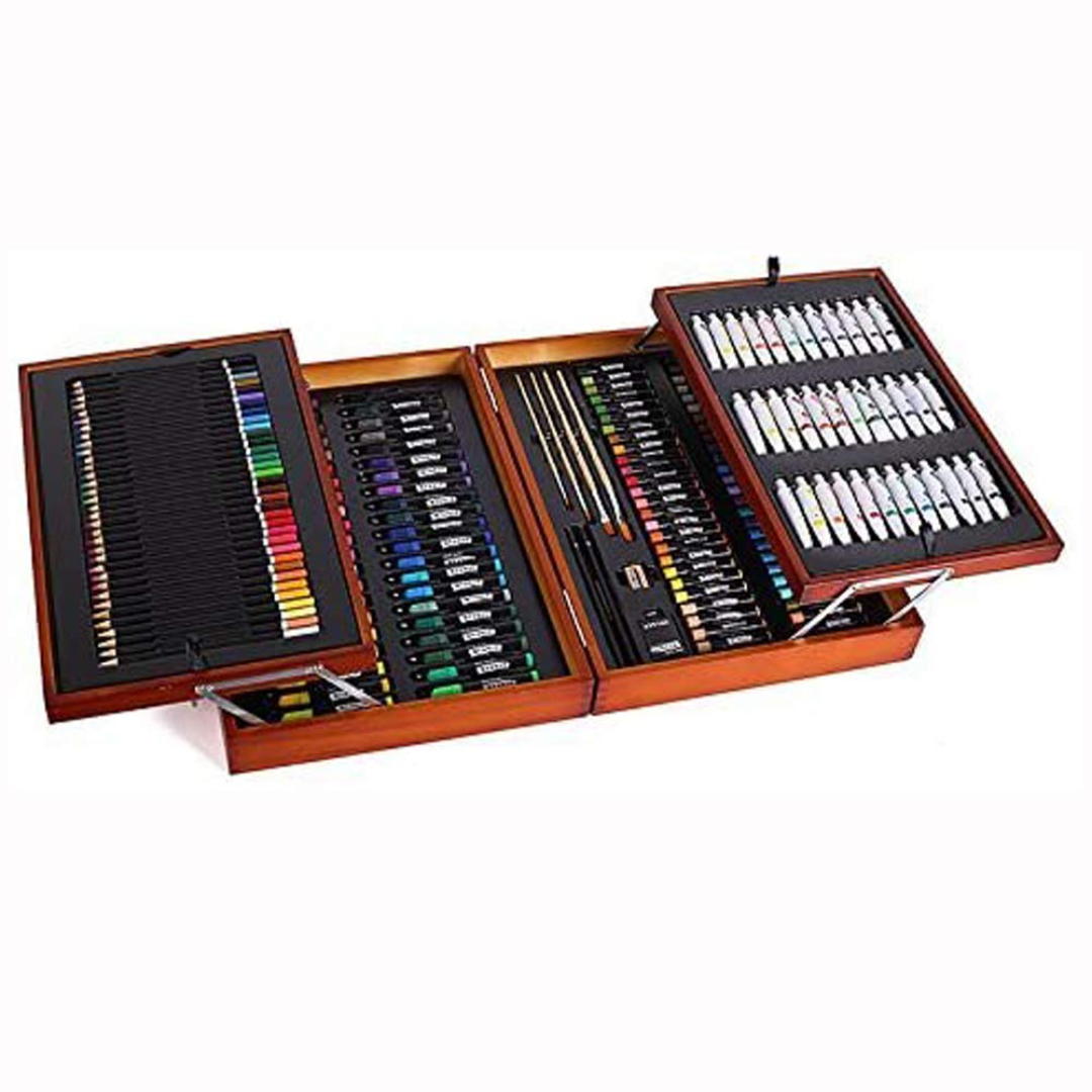 Mont Marte 174 Piece Deluxe Art Set Art Supplies for Painting and Drawing Art Kit in Wood Box includes Acrylic Oil Watercolor Paints Oil Pastels Color Pencils