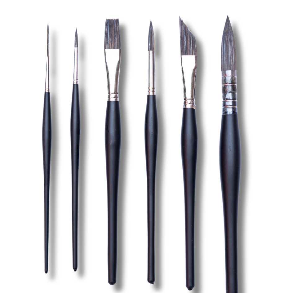 Stationerie Professional Mixed Brush Set of 6 Matte Black Edition