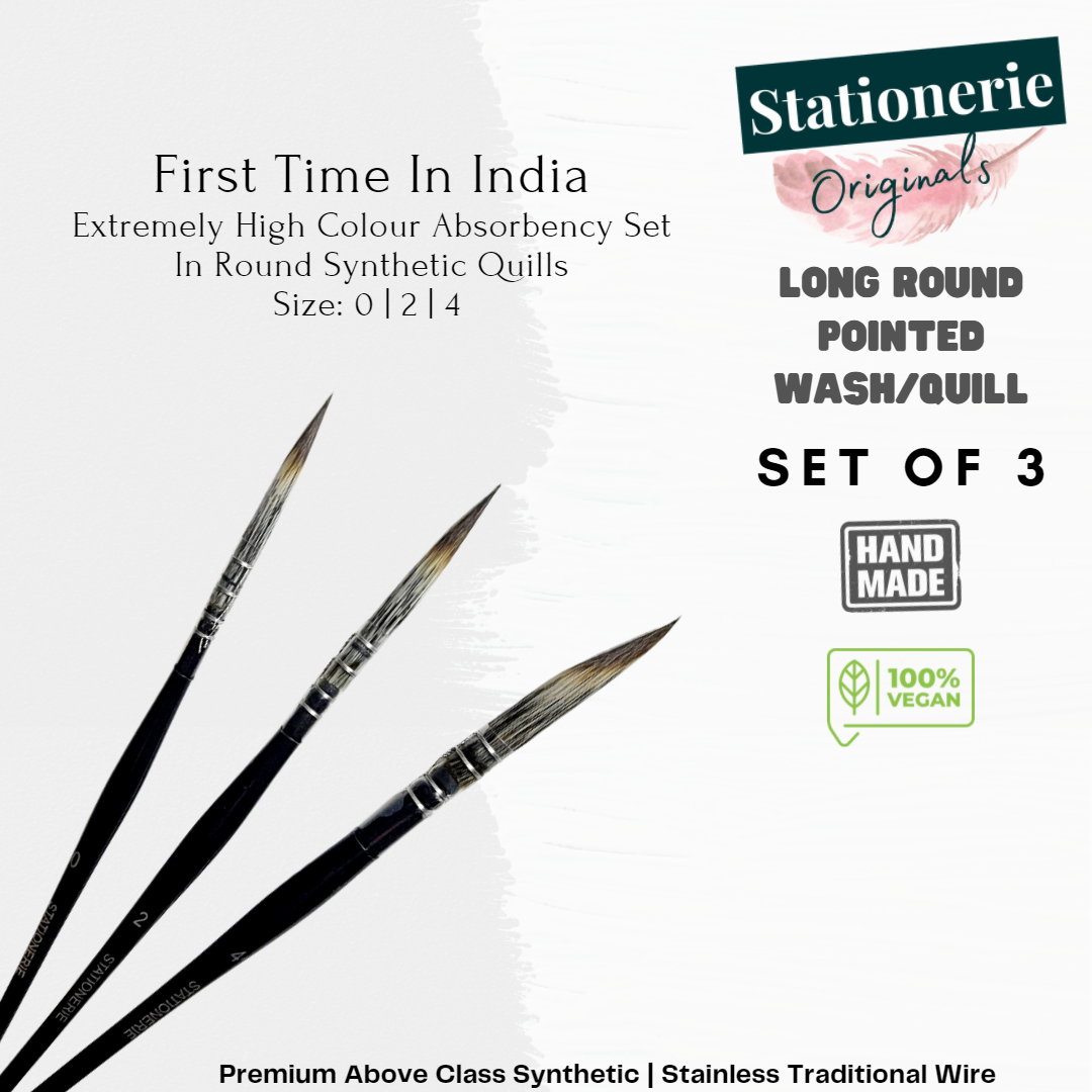 Stationerie Round Pointed Calligraphy Quill Set Of 3, Floral Motifs, Detailing