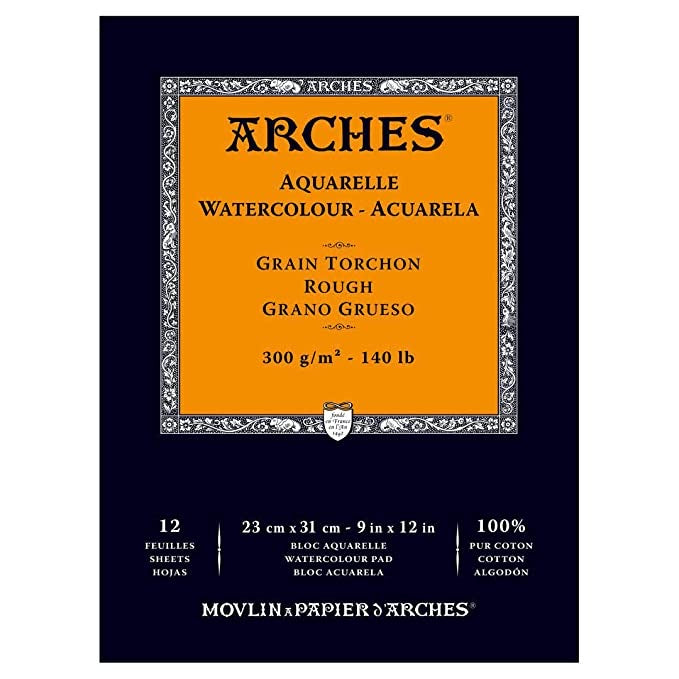 Arches Watercolour  Aquarelle   29.7 x 42 cm Natural White Rough Grain 300 GSM Paper, Short Side Glued Pad of 12 Sheets, A3