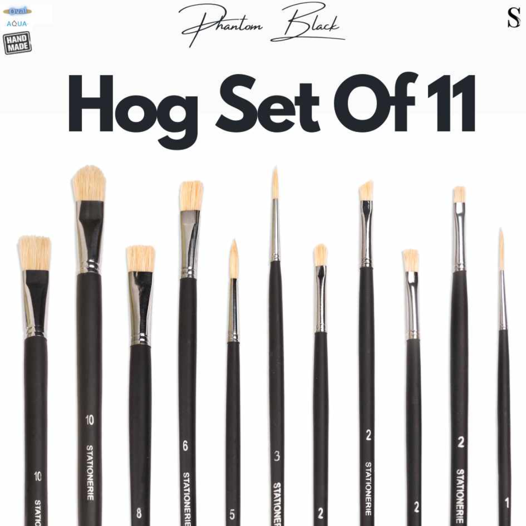 Stationerie Artists’ Mix Hog White Brush Set Of 11, Long Handle 11.5”