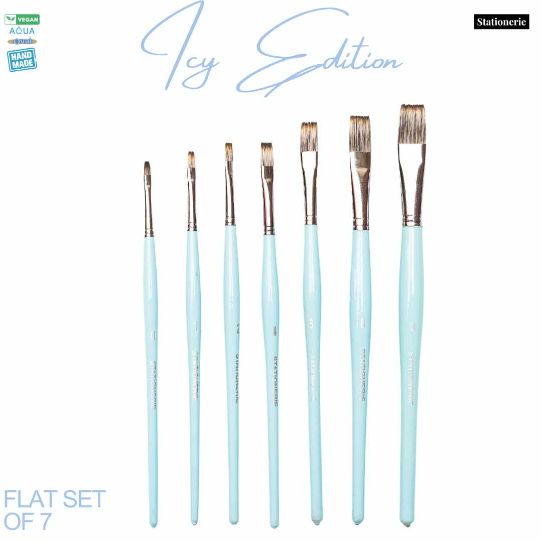 STATIONERIE FLAT BRUSH SET 7 (2ND GEN AQUASYNC VEGAN BRISTLE, OVAL HANDLES) Icy Blue Edition