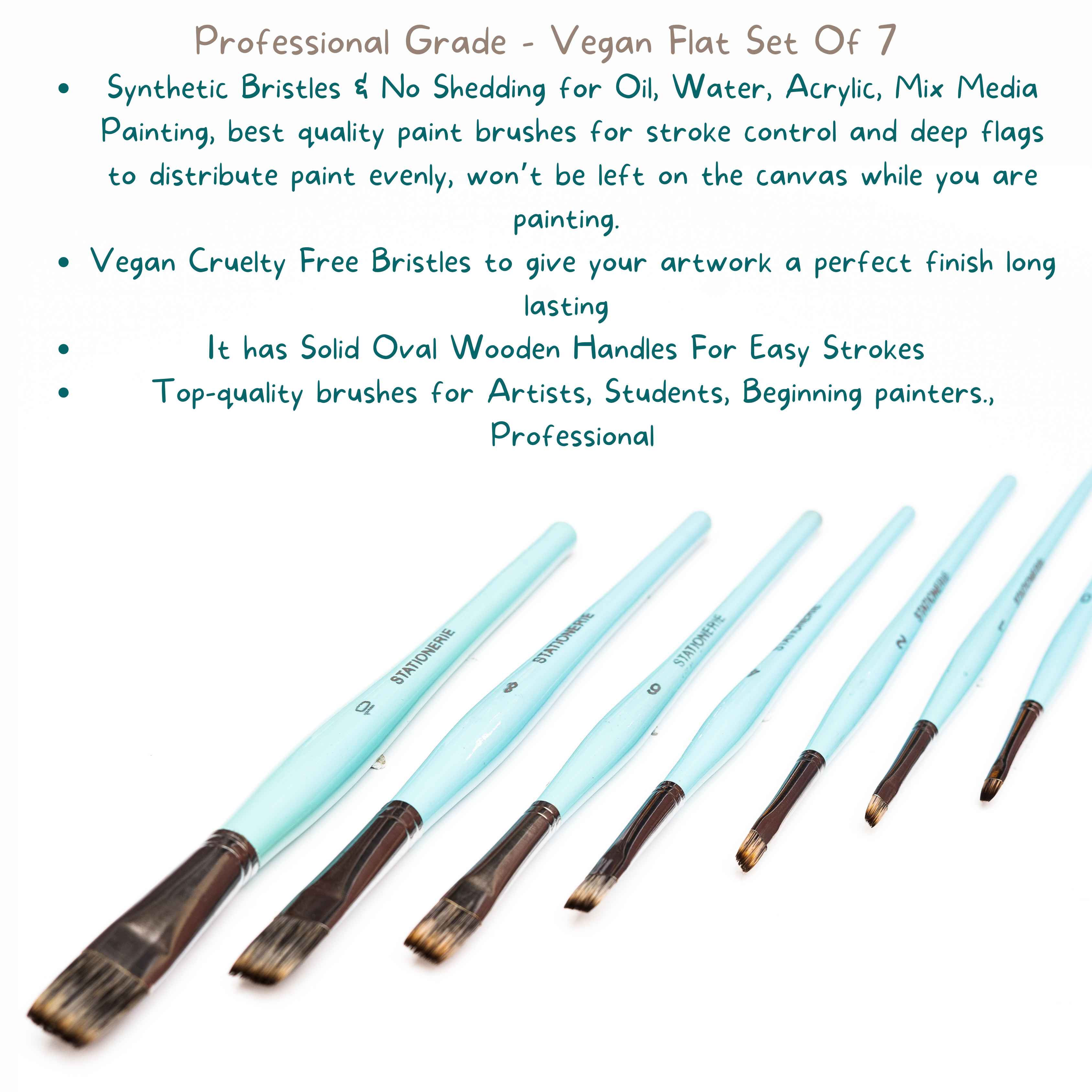 STATIONERIE FLAT BRUSH SET 7 (2ND GEN AQUASYNC VEGAN BRISTLE, OVAL HANDLES) Icy Blue Edition