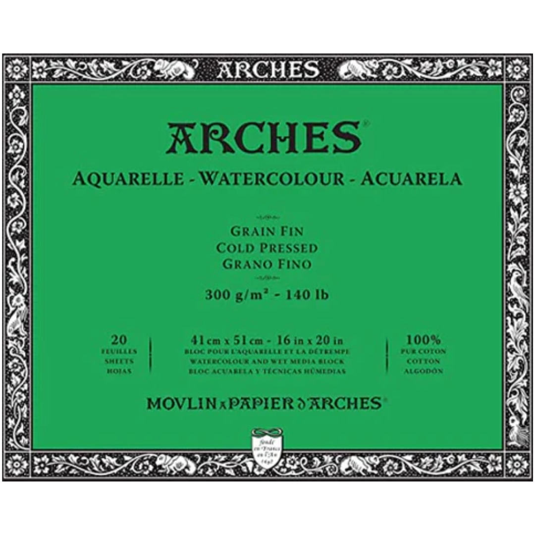 Arches Watercolour 300 GSM Cold Pressed Natural White 41 x 51 cm Paper Blocks, 20 Sheets