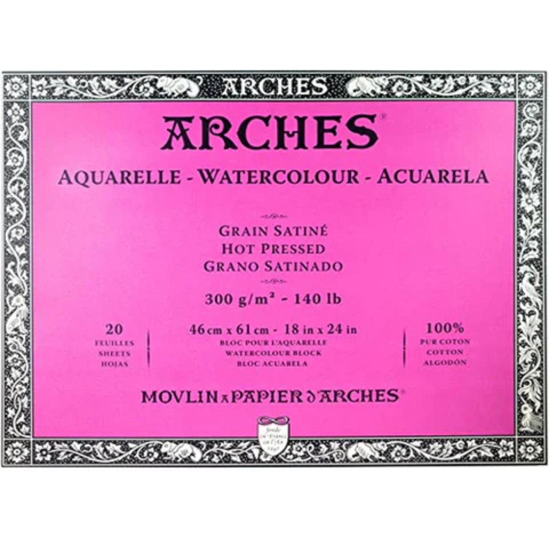 Arches Watercolour 300 GSM Hot Pressed Natural White 46 x 61 cm Paper Blocks, 20 Sheets