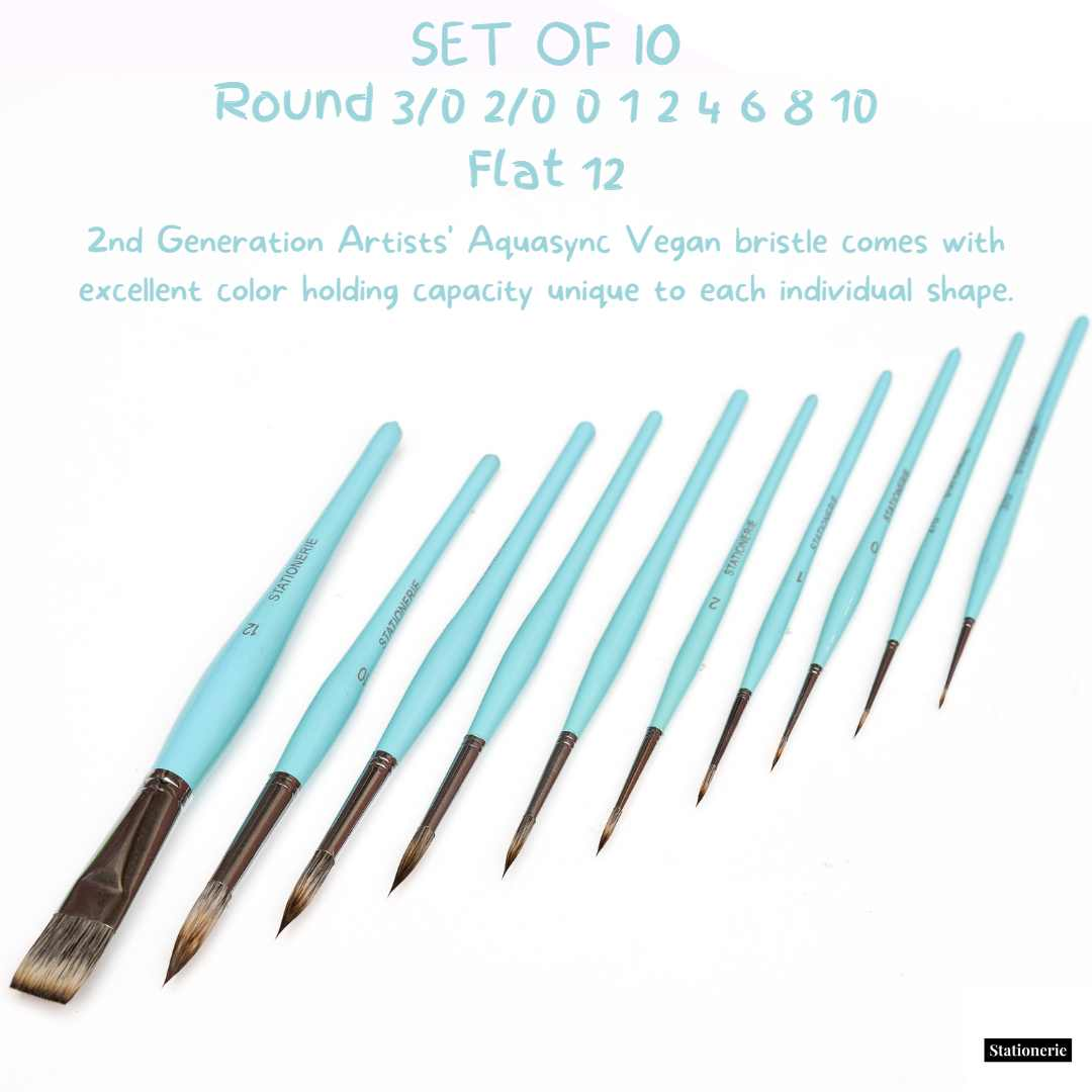 Stationerie Handcrafted Signature Hybrid Set Of 10 Icy Blue (2nd Gen Aquasync Bristle & Oval Grip Handle)