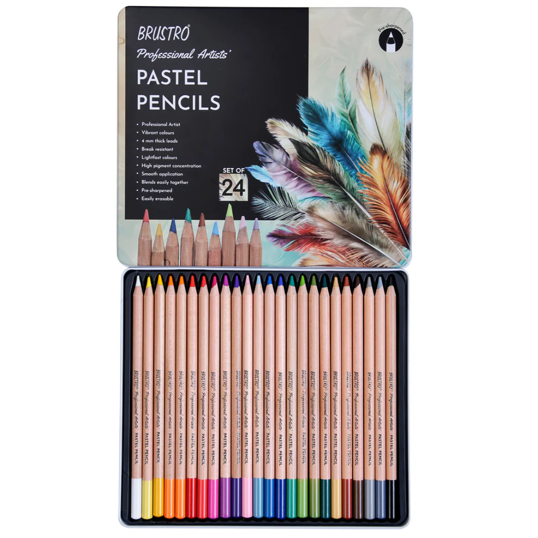 BRUSTRO Artists Pastel Pencils   Set of 24 Shades   4mm Lead