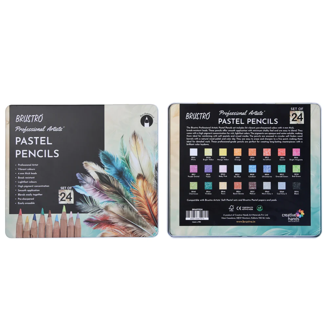 BRUSTRO Artists Pastel Pencils   Set of 24 Shades   4mm Lead