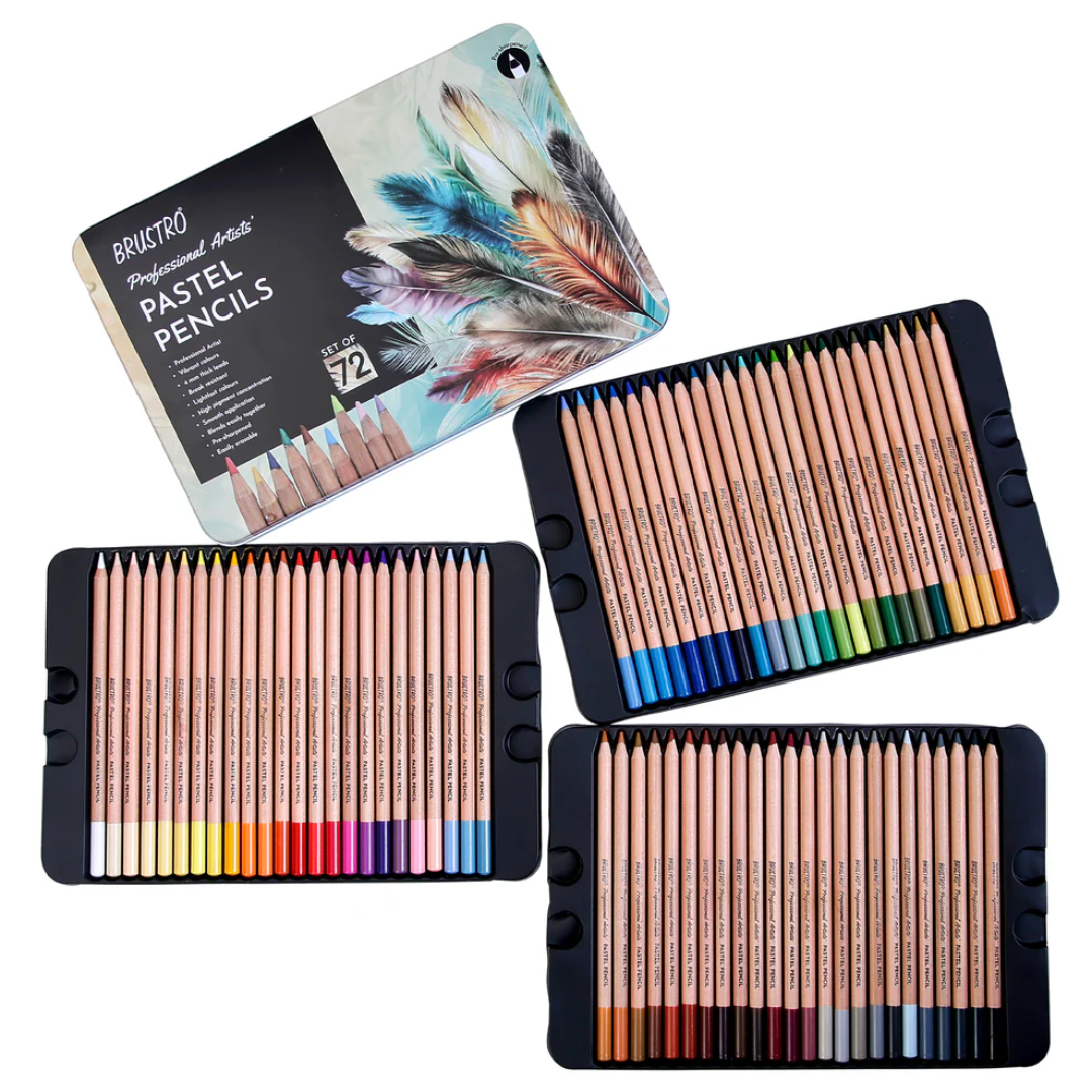 BRUSTRO Artists Pastel Pencils   Set of 72 Shades   4mm Lead | Break Resistant, Erasable, High Pigmented, Vibrant Colours
