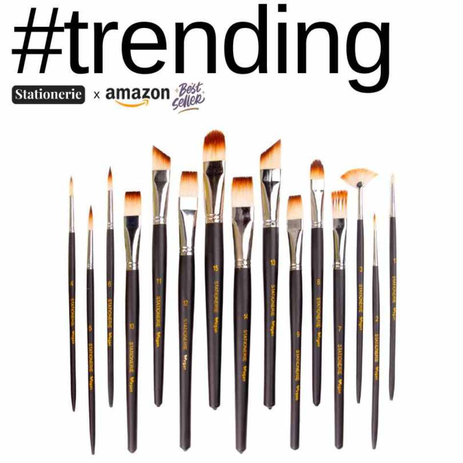 Stationerie Mix Paint Brush Set of 15, Mix Media, Amazon Top Seller